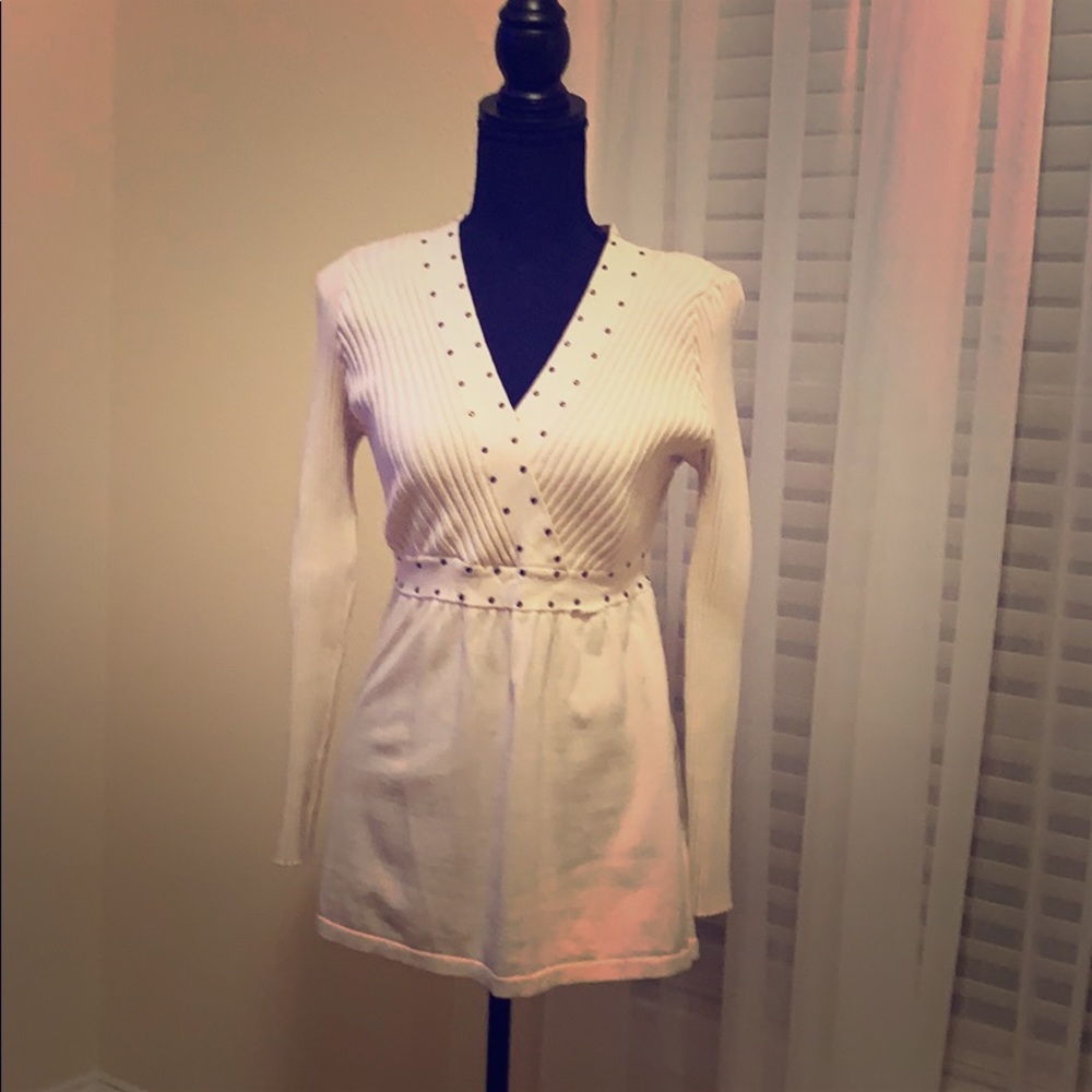 Peplum sweater: cream with pewter studs. Size M.